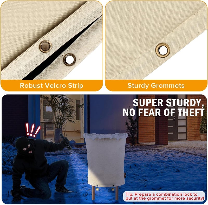 Angooni Upgraded Backflow Preventer Cover Aluminum Foil (5°F) - 20" W x 26" H Industrial 600D Winter Sprinkler Valve Covers for Outside, Anti-UV Winter-Freeze Water Well Pump Cover, Beige - Image 4